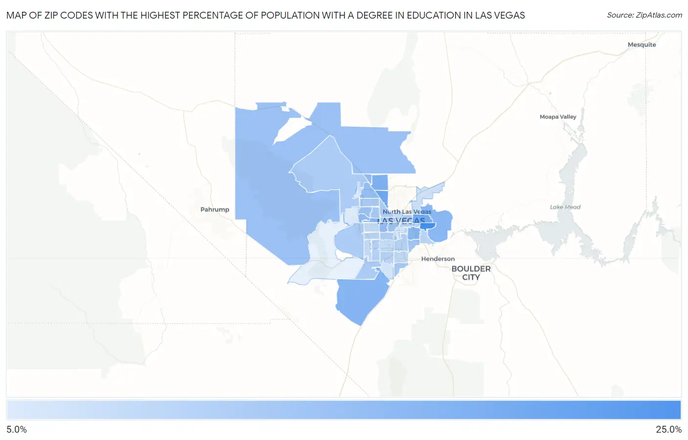 Zip Codes with the Highest Percentage of Population with a Degree in Education in Las Vegas Map