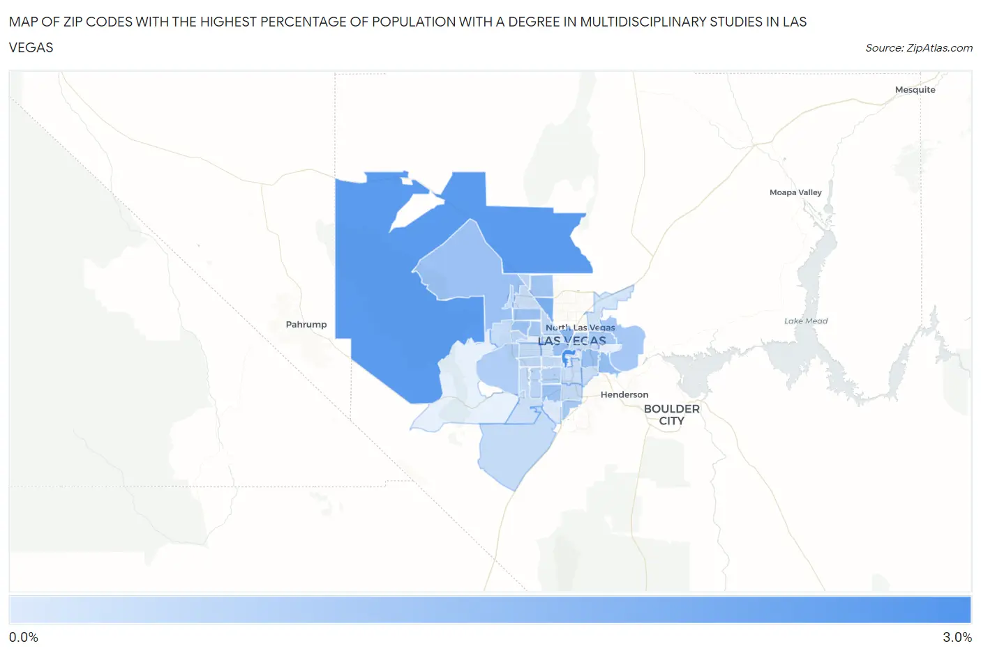 Zip Codes with the Highest Percentage of Population with a Degree in Multidisciplinary Studies in Las Vegas Map