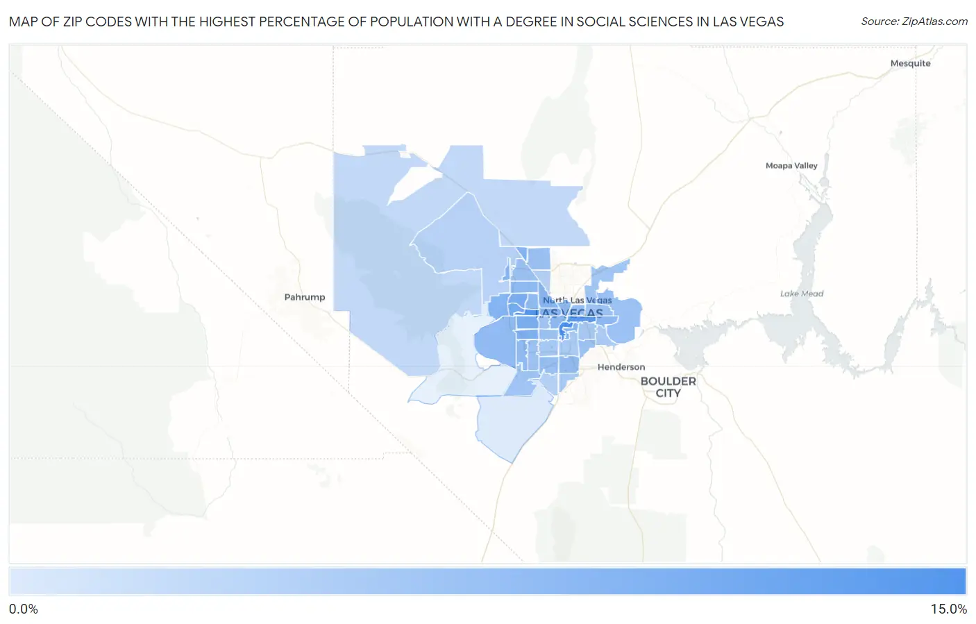 Zip Codes with the Highest Percentage of Population with a Degree in Social Sciences in Las Vegas Map