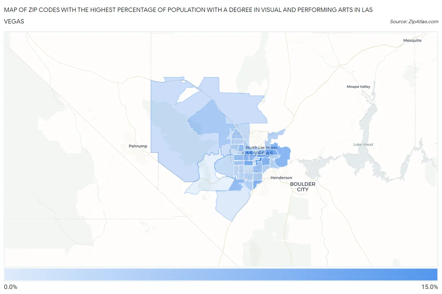 Zip Codes with the Highest Percentage of Population with a Degree in Visual and Performing Arts in Las Vegas Map