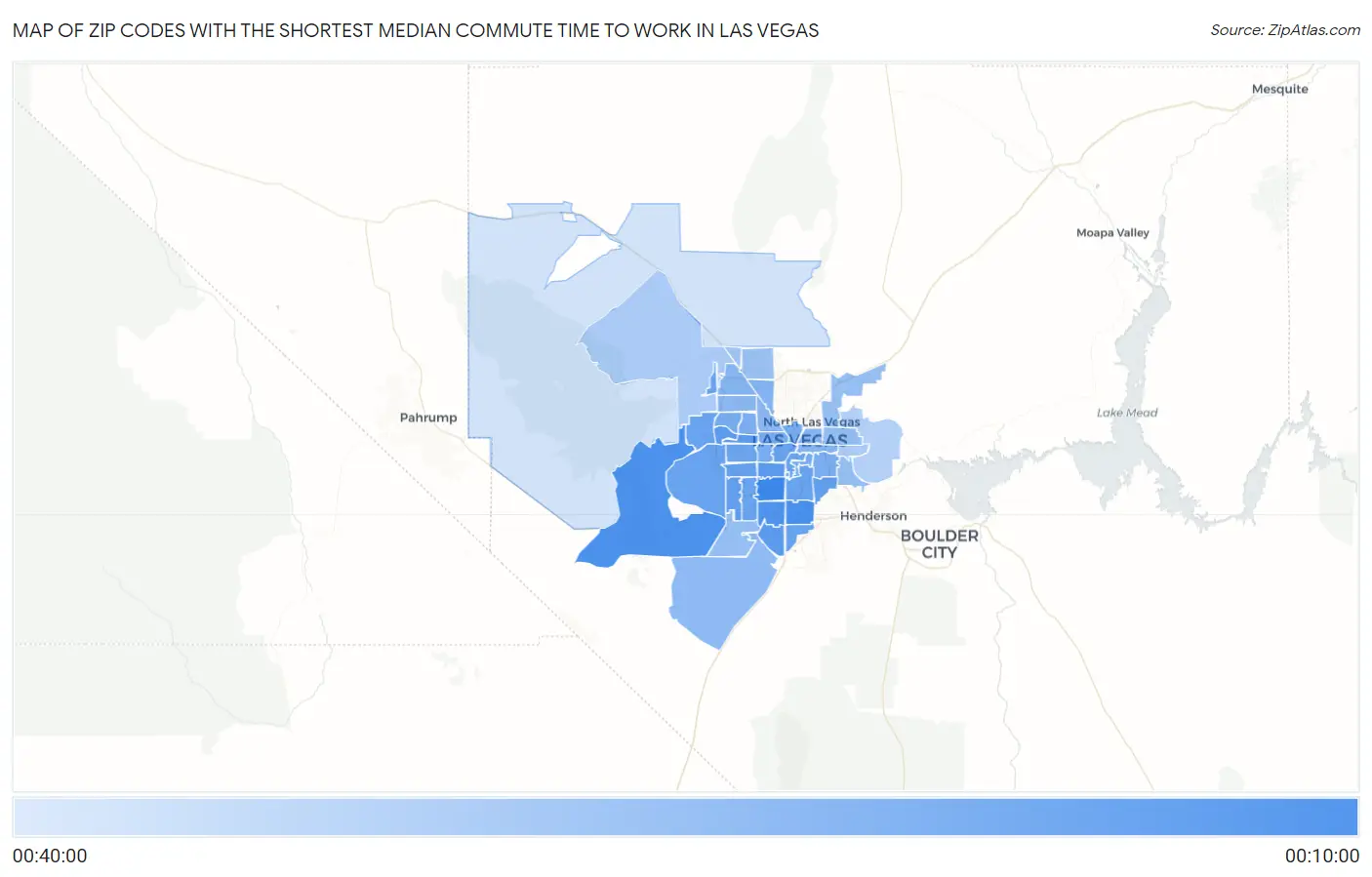 Zip Codes with the Shortest Median Commute Time to Work in Las Vegas Map