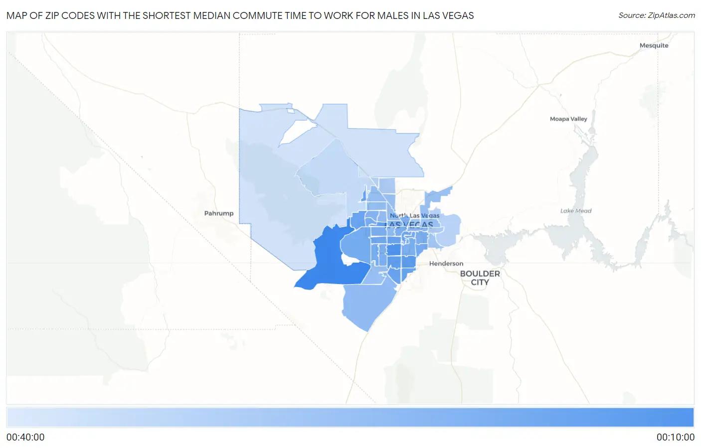 Zip Codes with the Shortest Median Commute Time to Work for Males in Las Vegas Map
