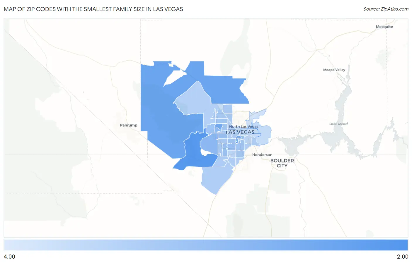 Zip Codes with the Smallest Family Size in Las Vegas Map