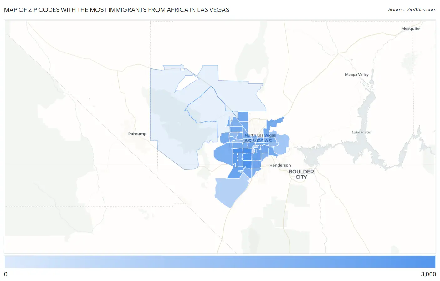Zip Codes with the Most Immigrants from Africa in Las Vegas Map