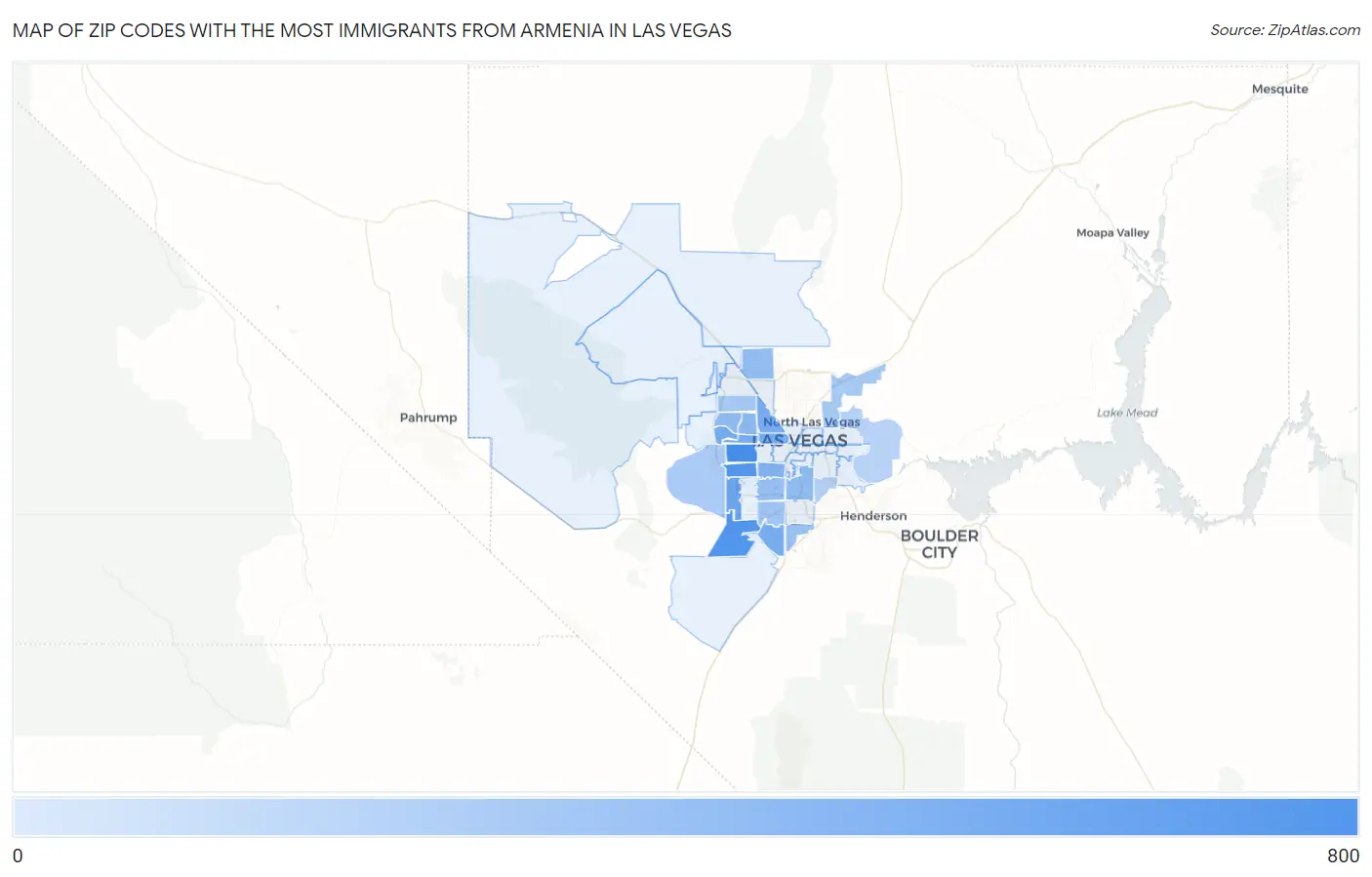 Zip Codes with the Most Immigrants from Armenia in Las Vegas Map