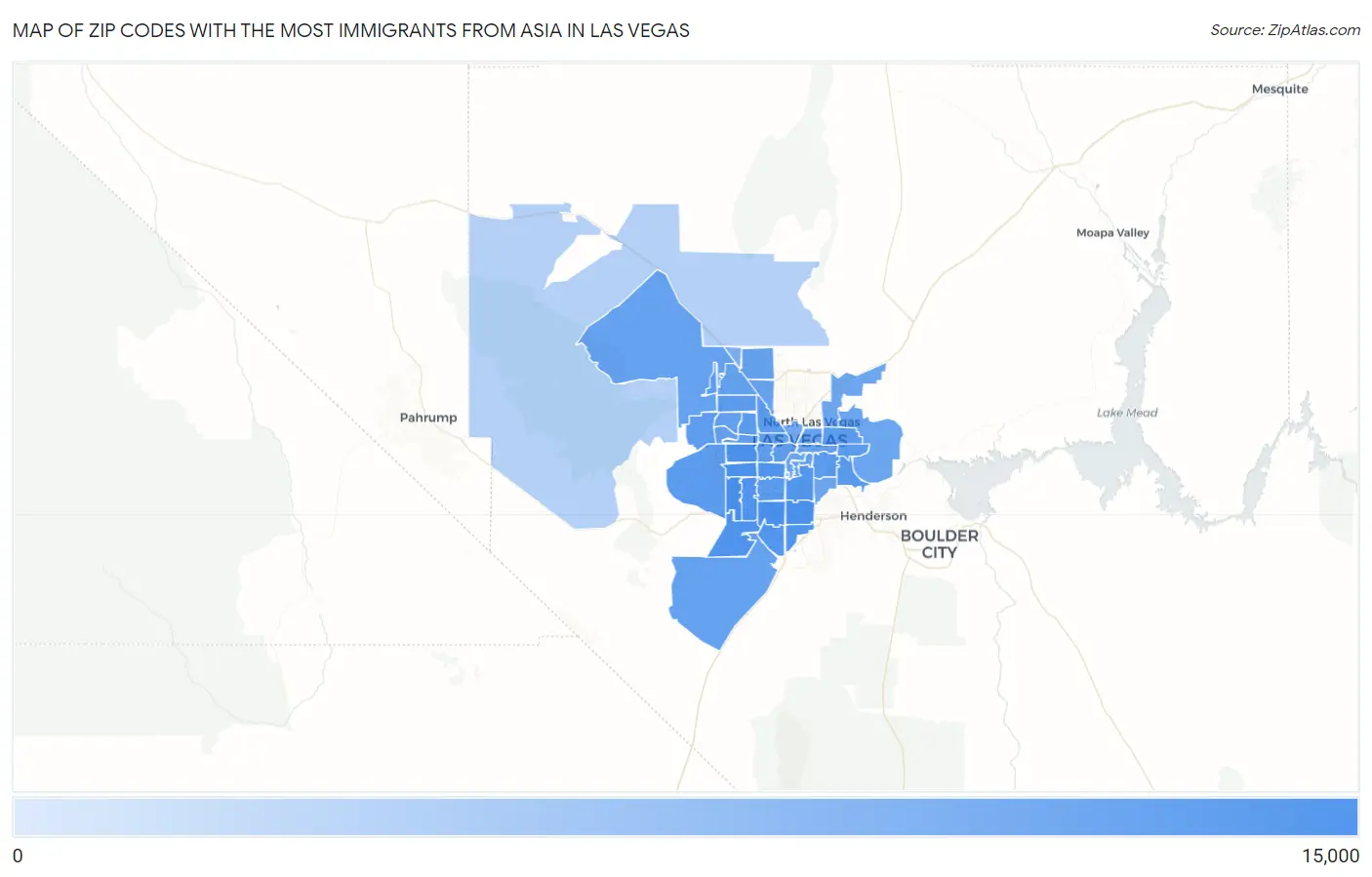Zip Codes with the Most Immigrants from Asia in Las Vegas Map
