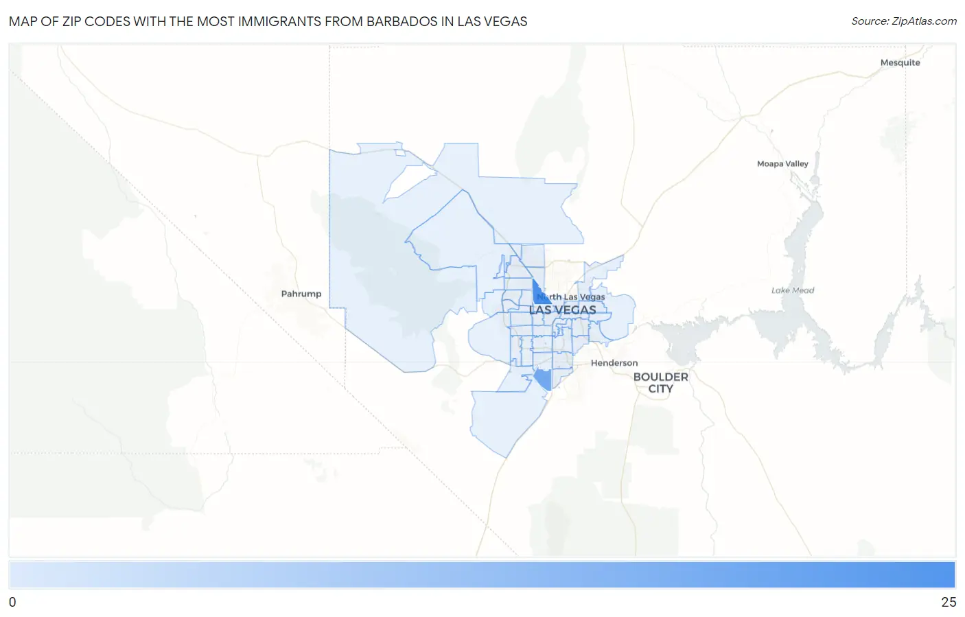 Zip Codes with the Most Immigrants from Barbados in Las Vegas Map