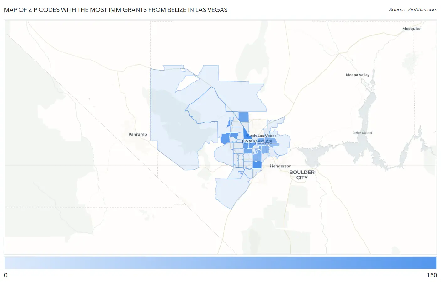 Zip Codes with the Most Immigrants from Belize in Las Vegas Map