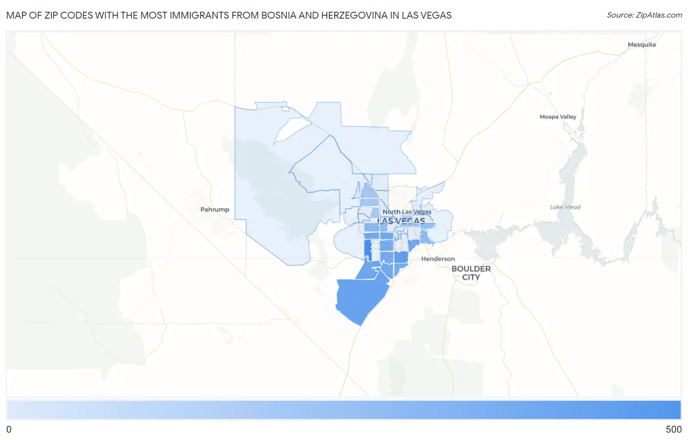 Zip Codes with the Most Immigrants from Bosnia and Herzegovina in Las Vegas Map