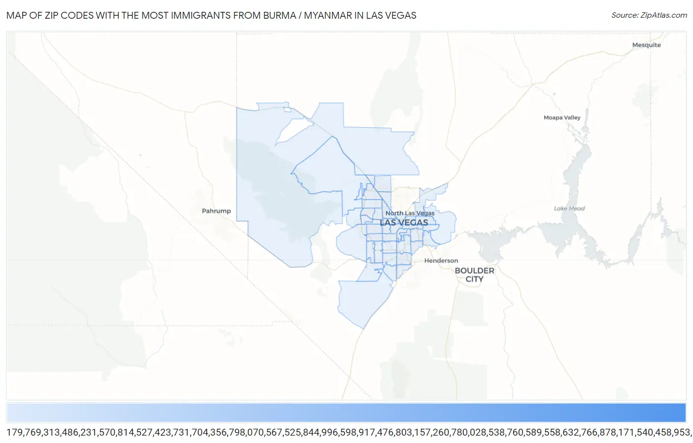 Zip Codes with the Most Immigrants from Burma / Myanmar in Las Vegas Map