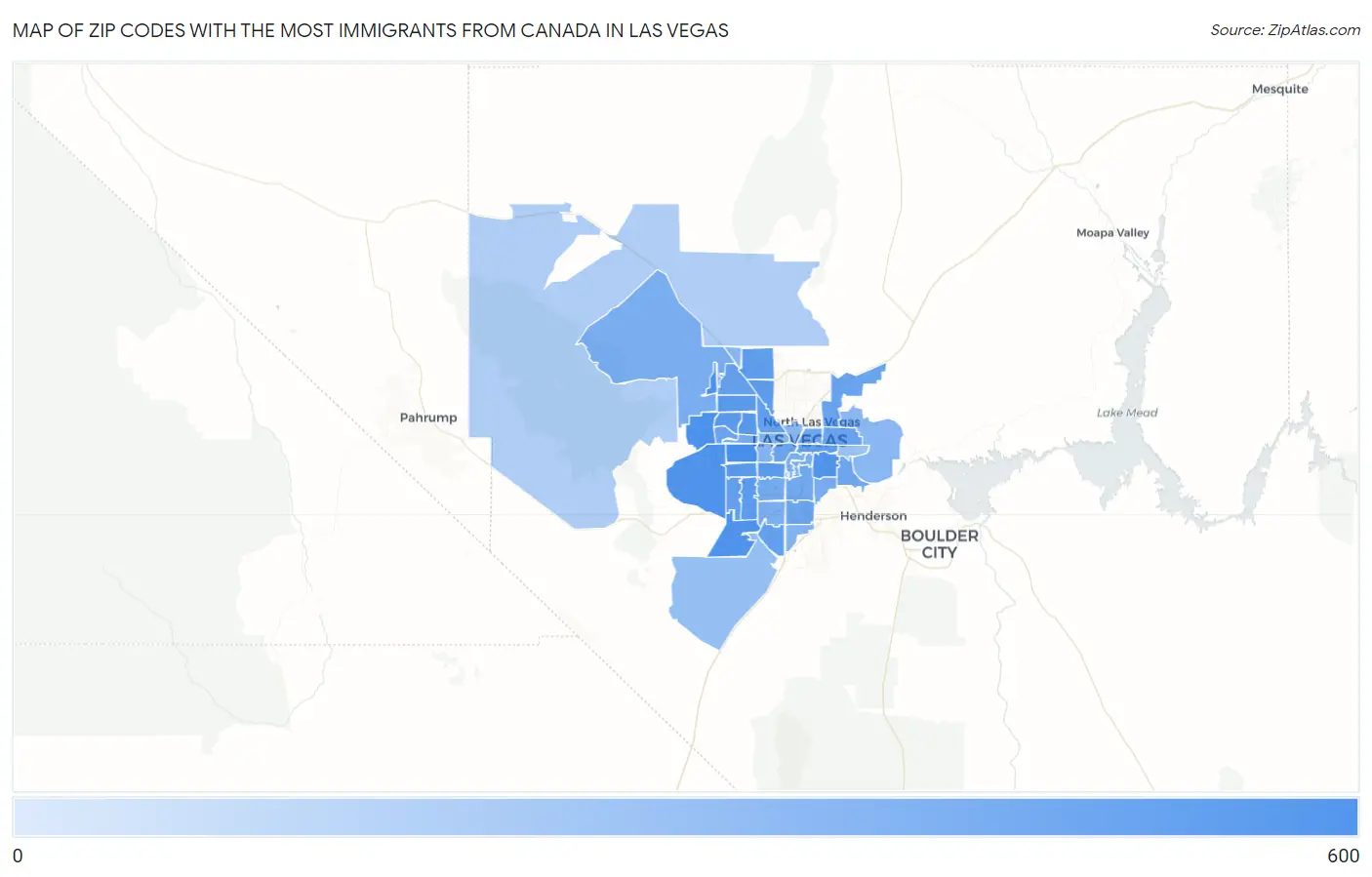 Zip Codes with the Most Immigrants from Canada in Las Vegas Map