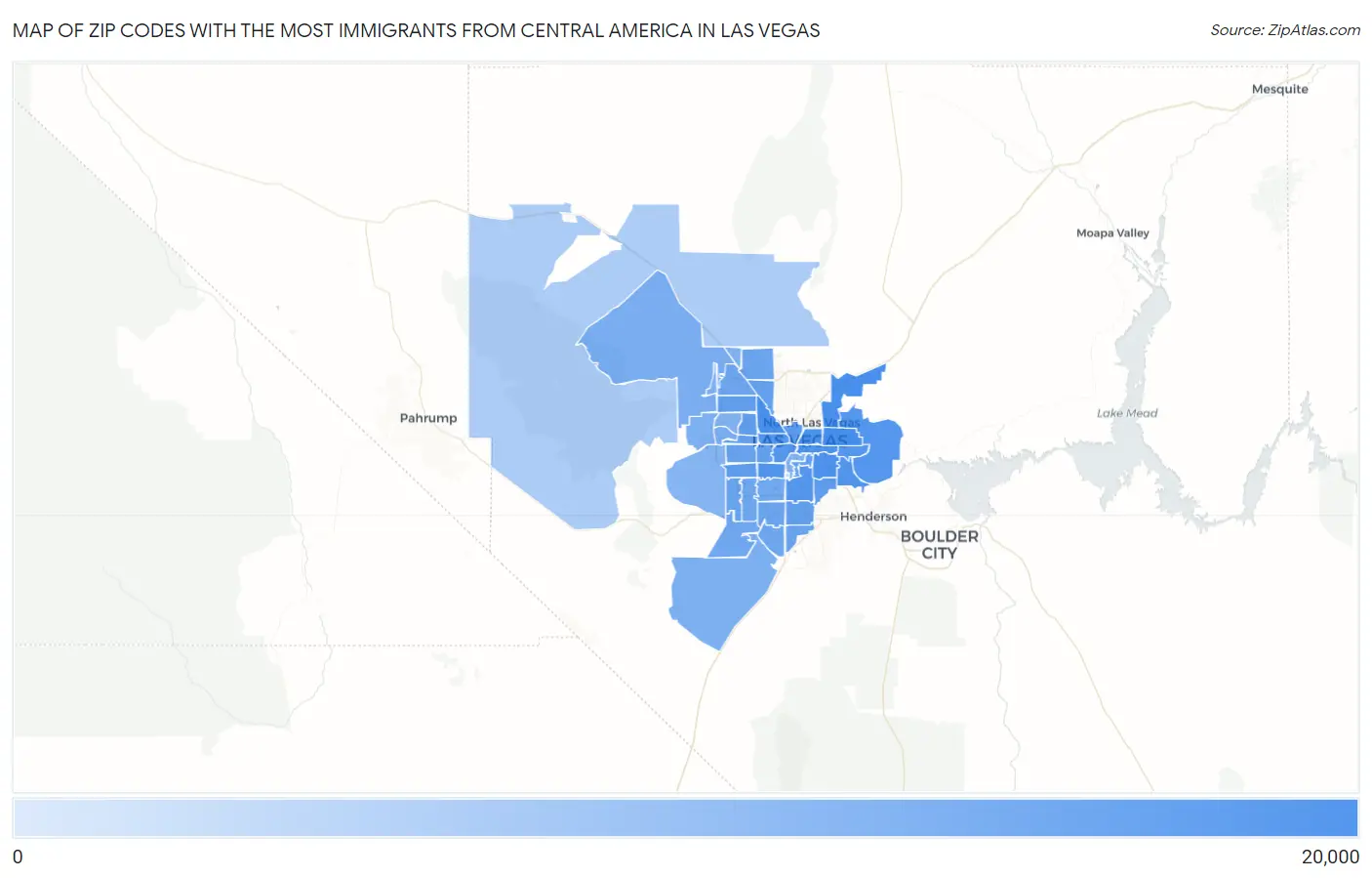 Zip Codes with the Most Immigrants from Central America in Las Vegas Map