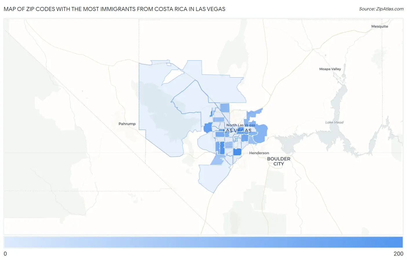 Zip Codes with the Most Immigrants from Costa Rica in Las Vegas Map