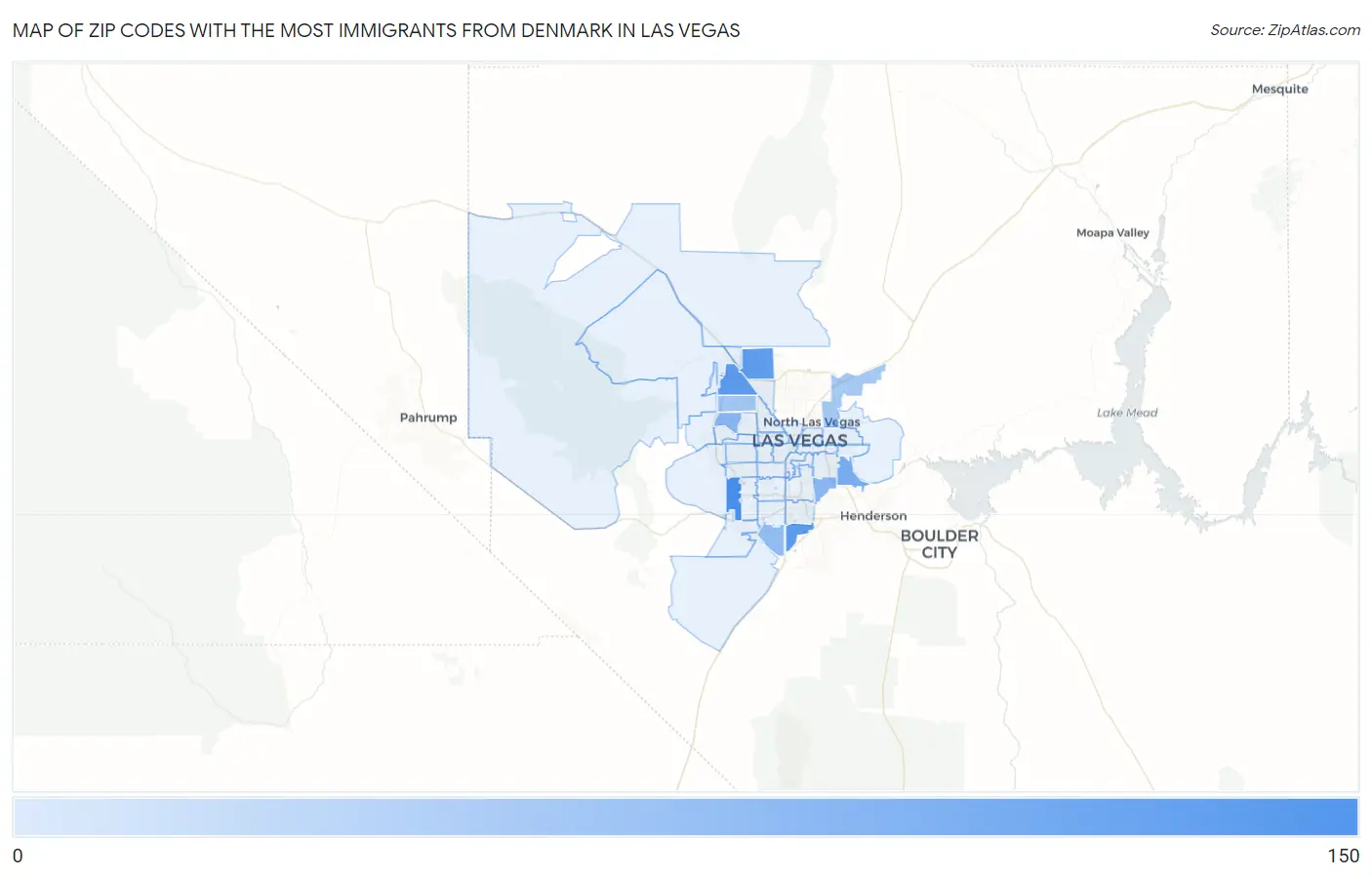 Zip Codes with the Most Immigrants from Denmark in Las Vegas Map
