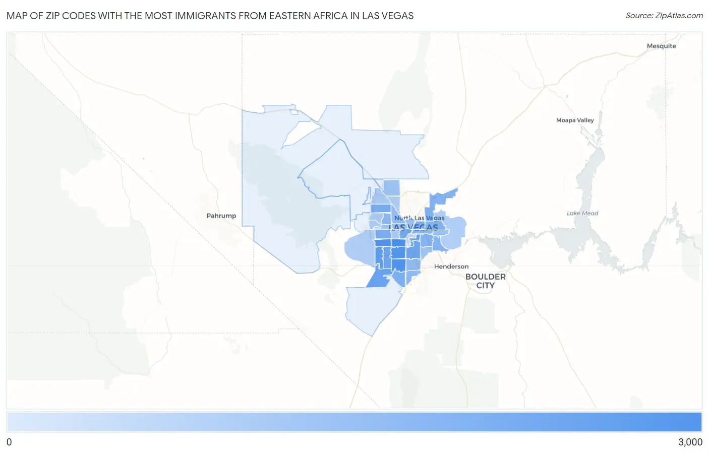 Zip Codes with the Most Immigrants from Eastern Africa in Las Vegas Map
