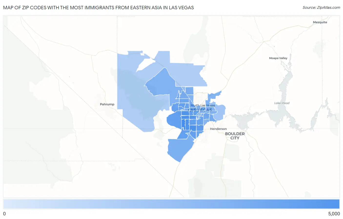 Zip Codes with the Most Immigrants from Eastern Asia in Las Vegas Map