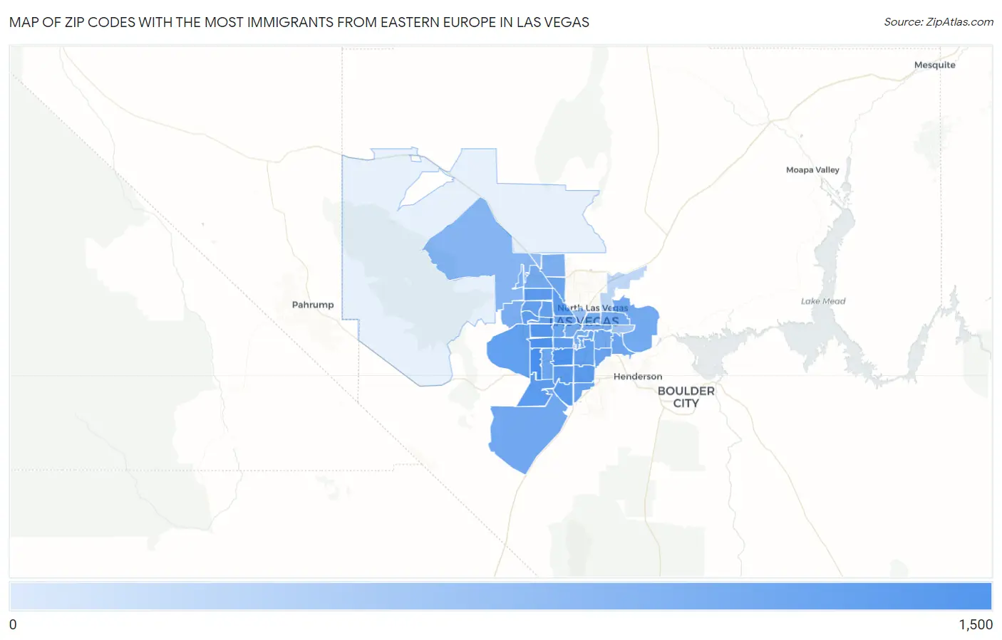 Zip Codes with the Most Immigrants from Eastern Europe in Las Vegas Map
