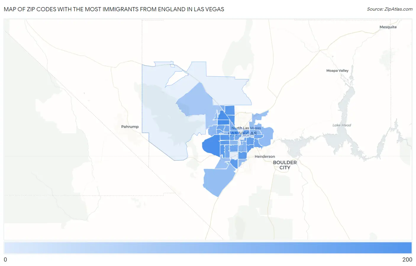 Zip Codes with the Most Immigrants from England in Las Vegas Map