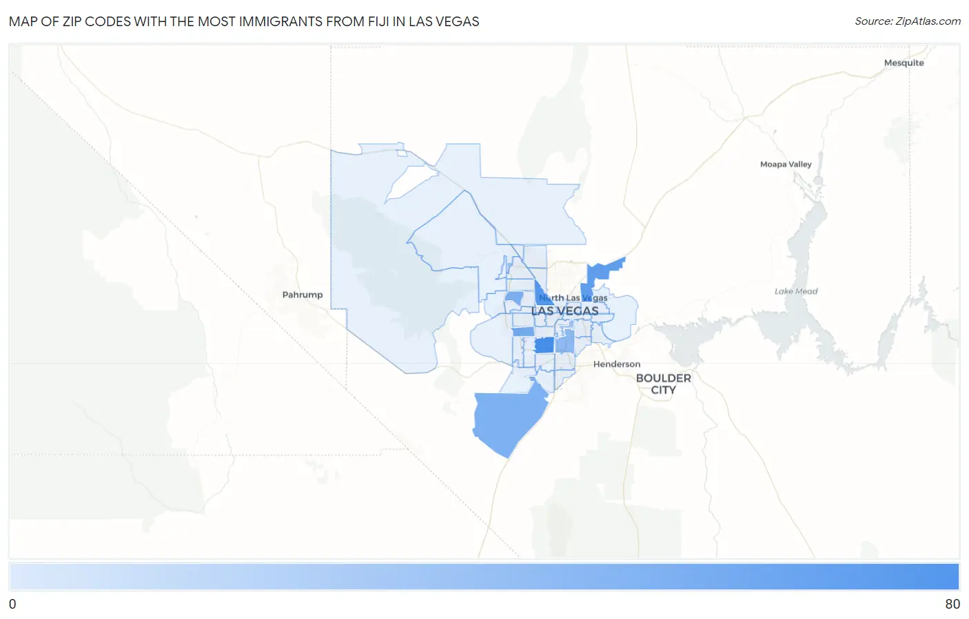 Zip Codes with the Most Immigrants from Fiji in Las Vegas Map