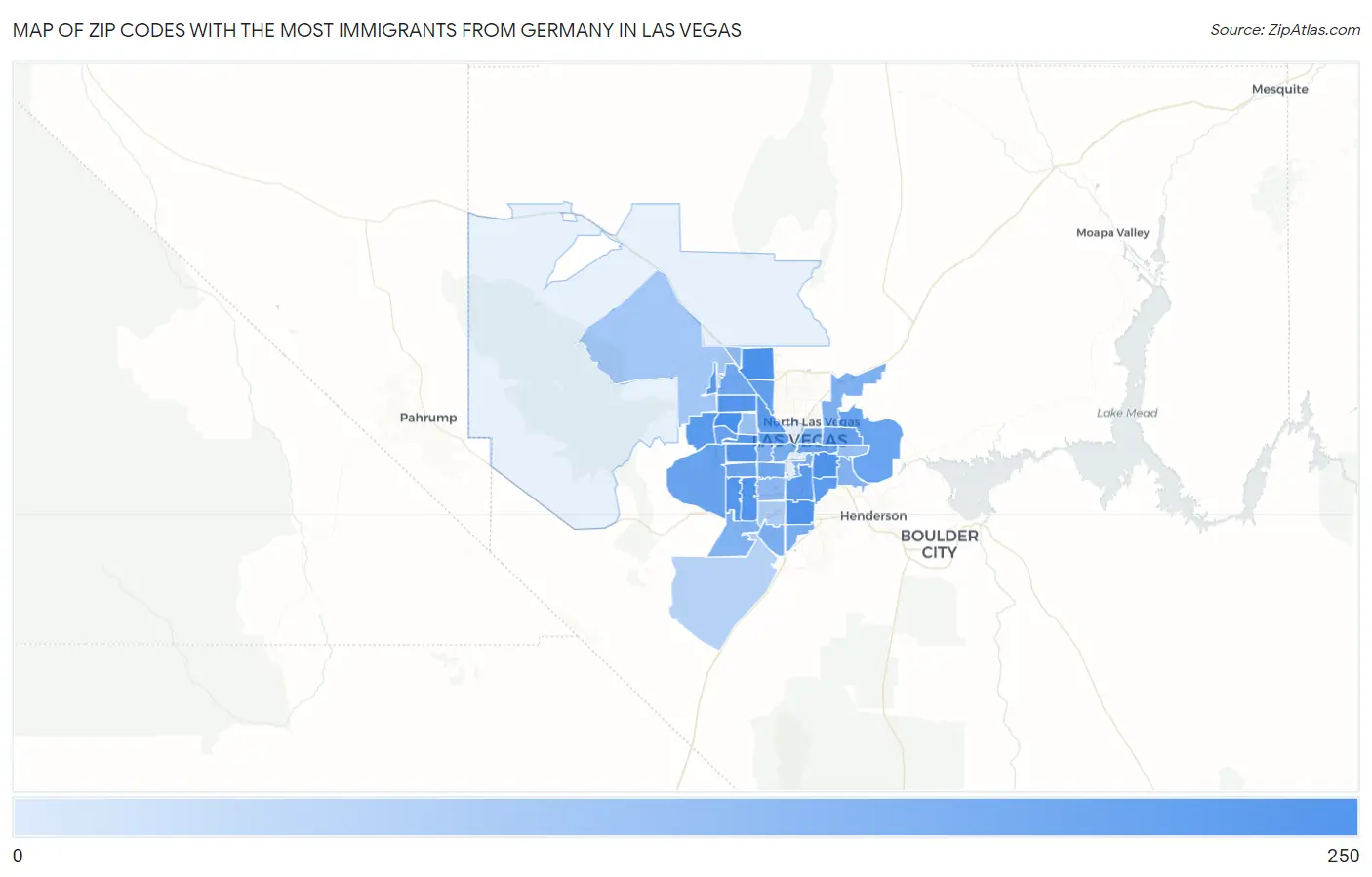 Zip Codes with the Most Immigrants from Germany in Las Vegas Map