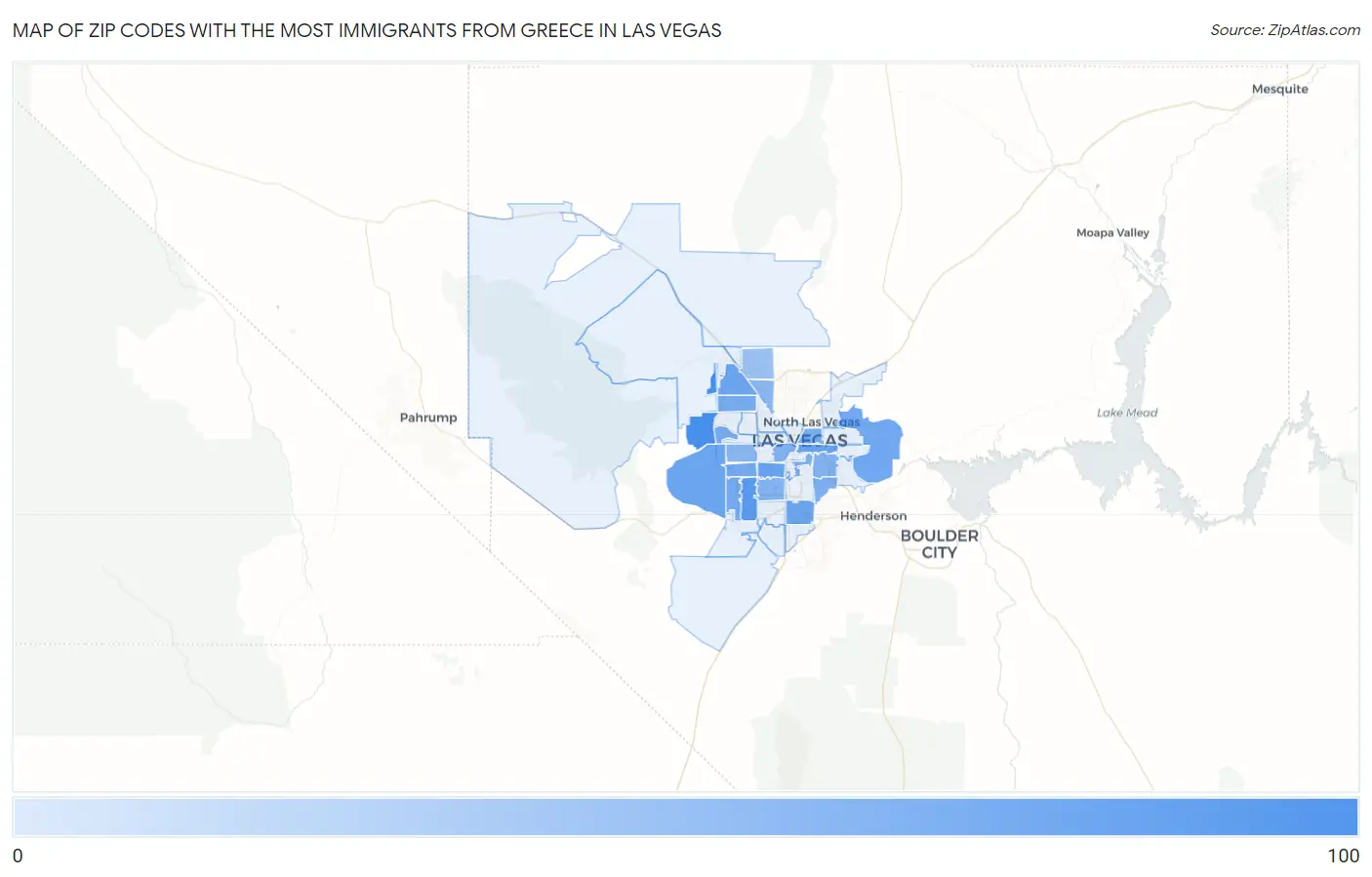 Zip Codes with the Most Immigrants from Greece in Las Vegas Map