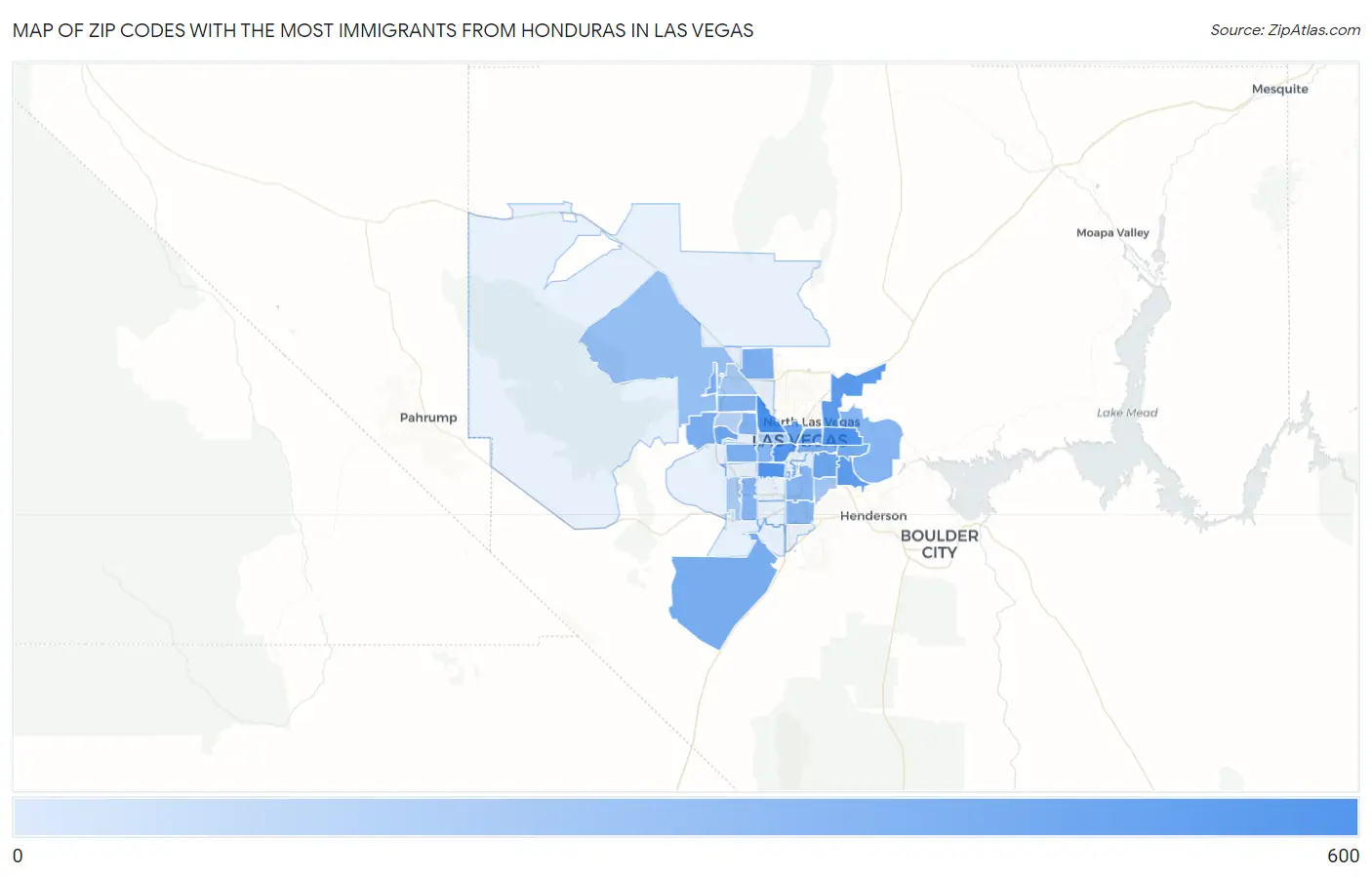 Zip Codes with the Most Immigrants from Honduras in Las Vegas Map