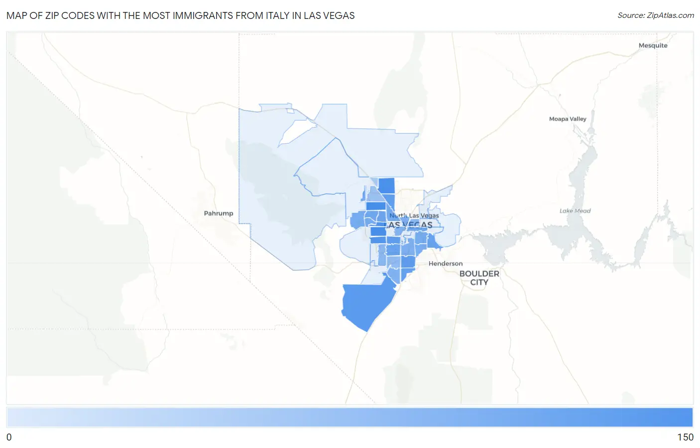 Zip Codes with the Most Immigrants from Italy in Las Vegas Map