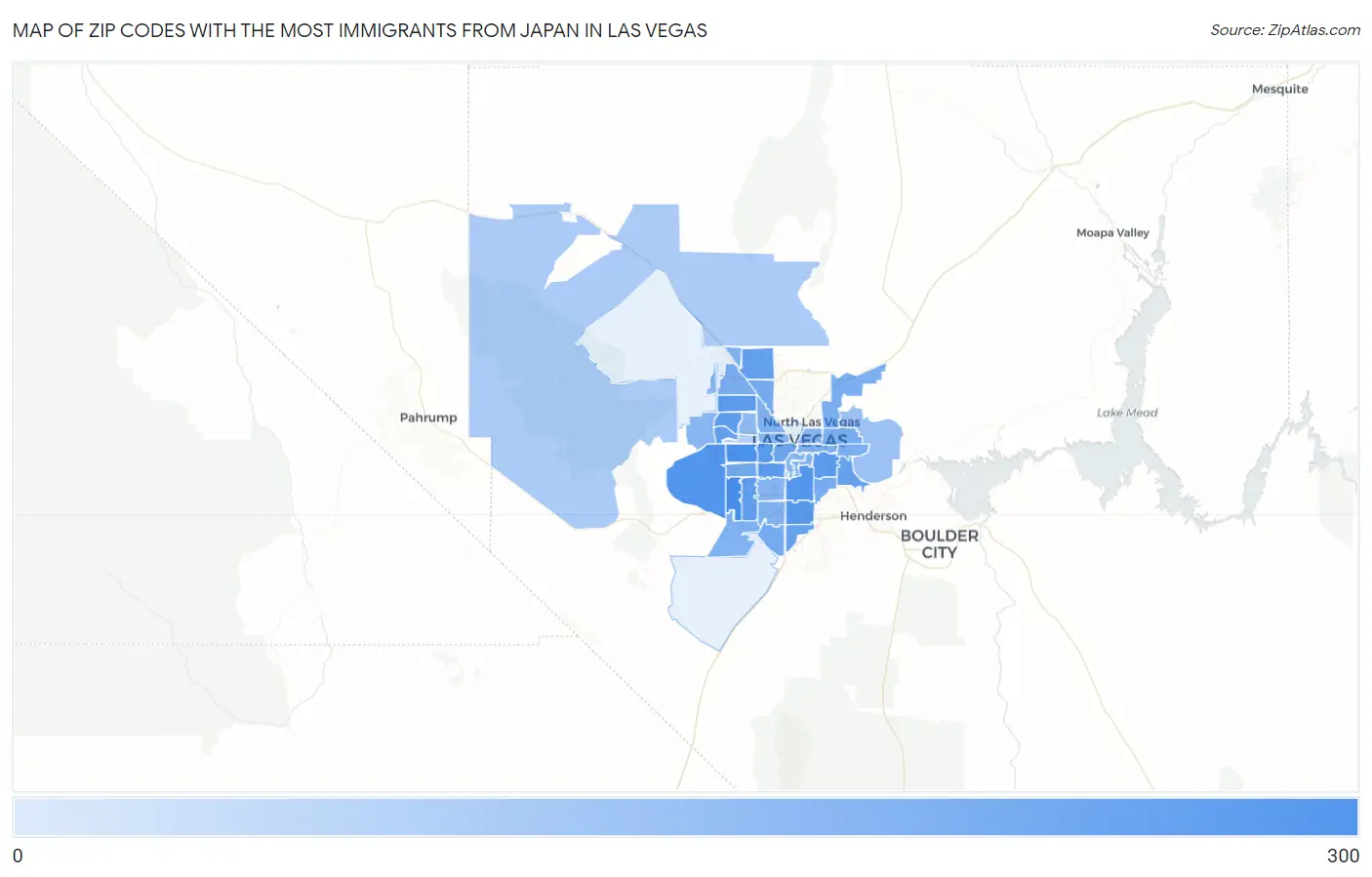 Zip Codes with the Most Immigrants from Japan in Las Vegas Map