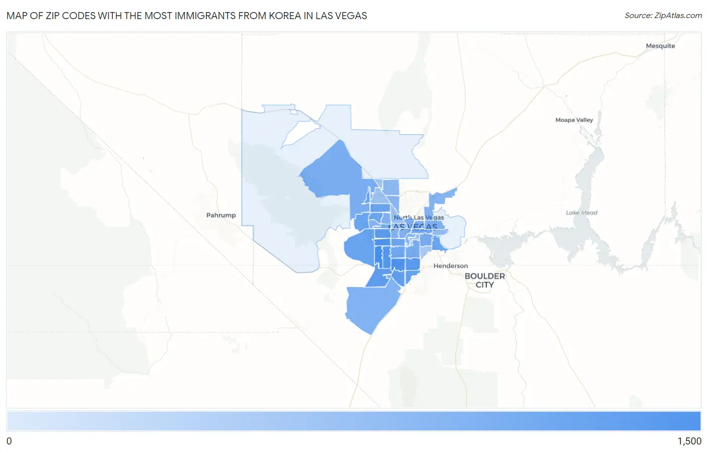 Zip Codes with the Most Immigrants from Korea in Las Vegas Map