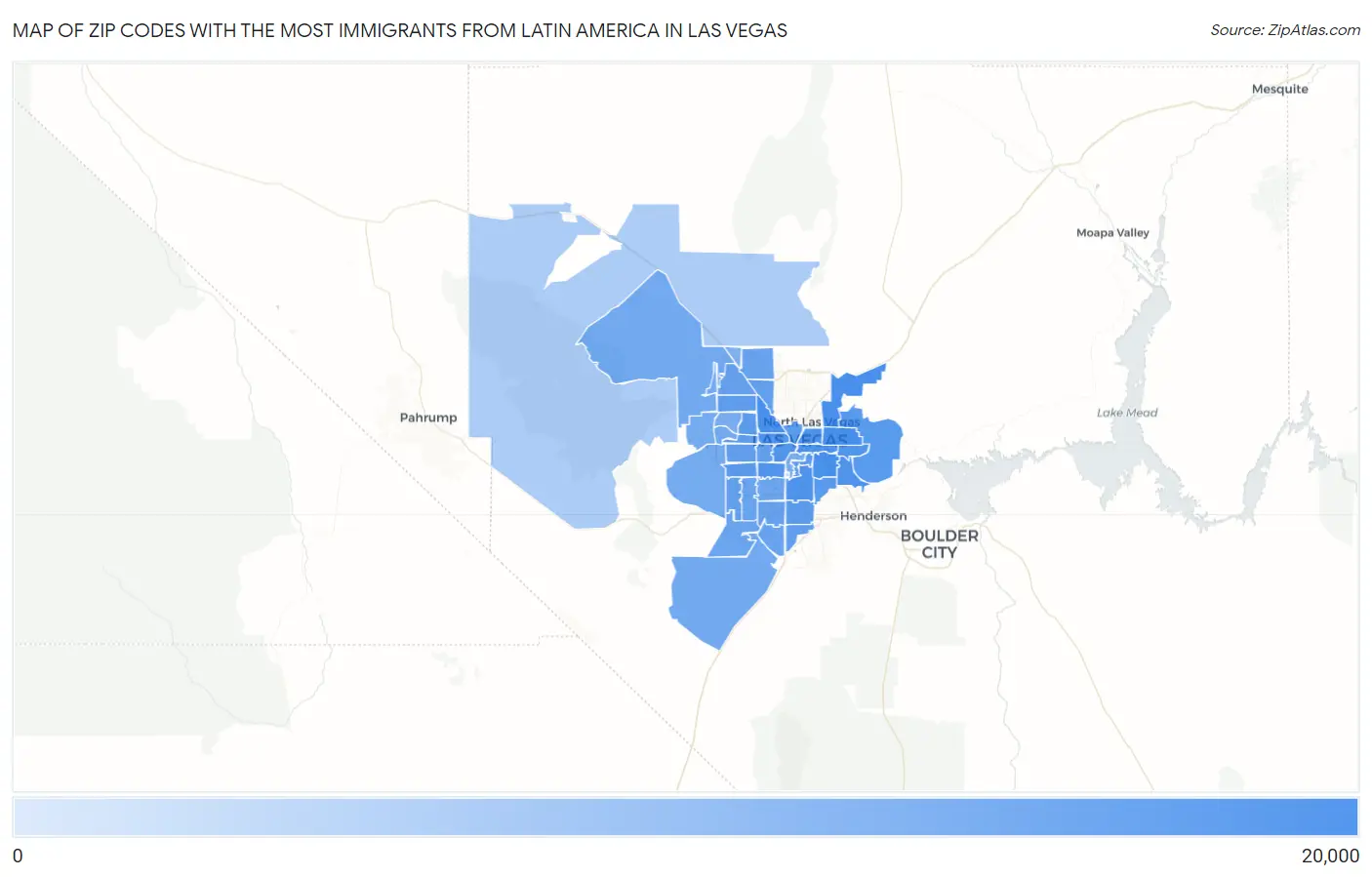 Zip Codes with the Most Immigrants from Latin America in Las Vegas Map