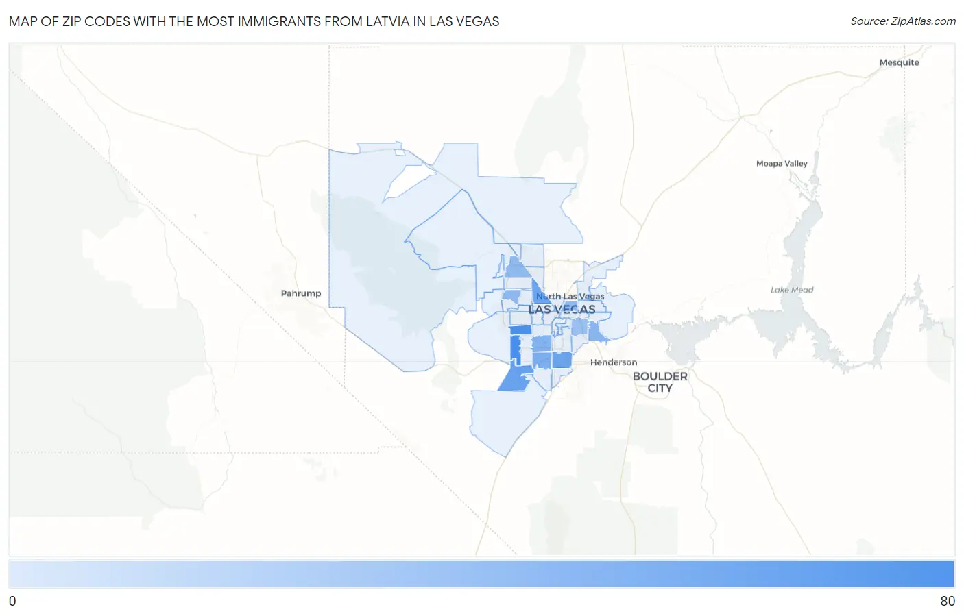 Zip Codes with the Most Immigrants from Latvia in Las Vegas Map