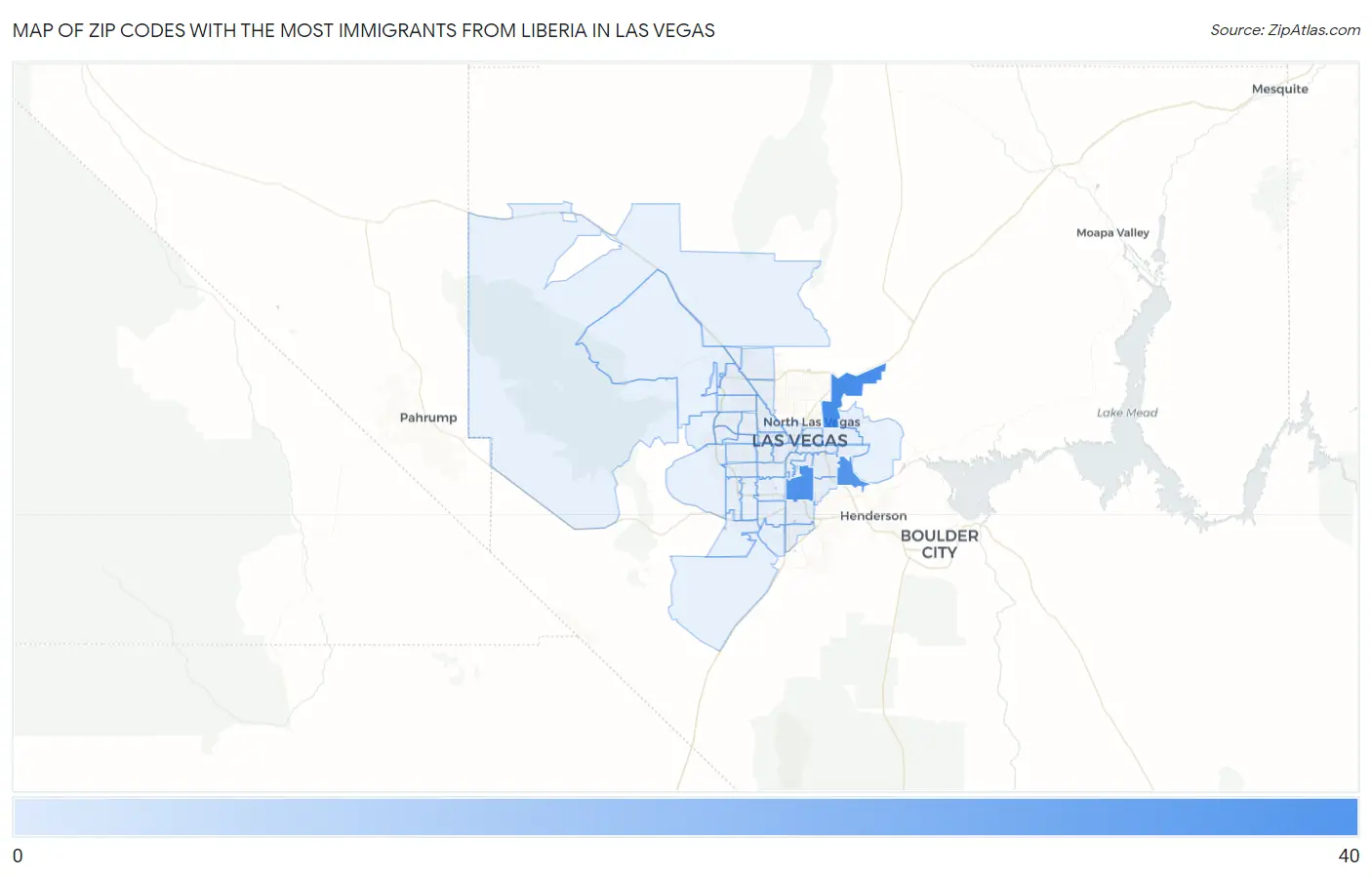 Zip Codes with the Most Immigrants from Liberia in Las Vegas Map