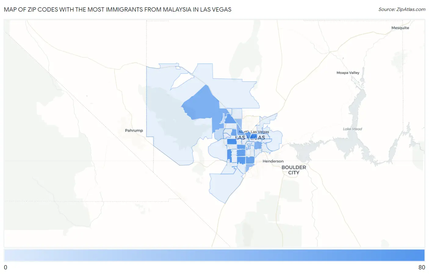 Zip Codes with the Most Immigrants from Malaysia in Las Vegas Map