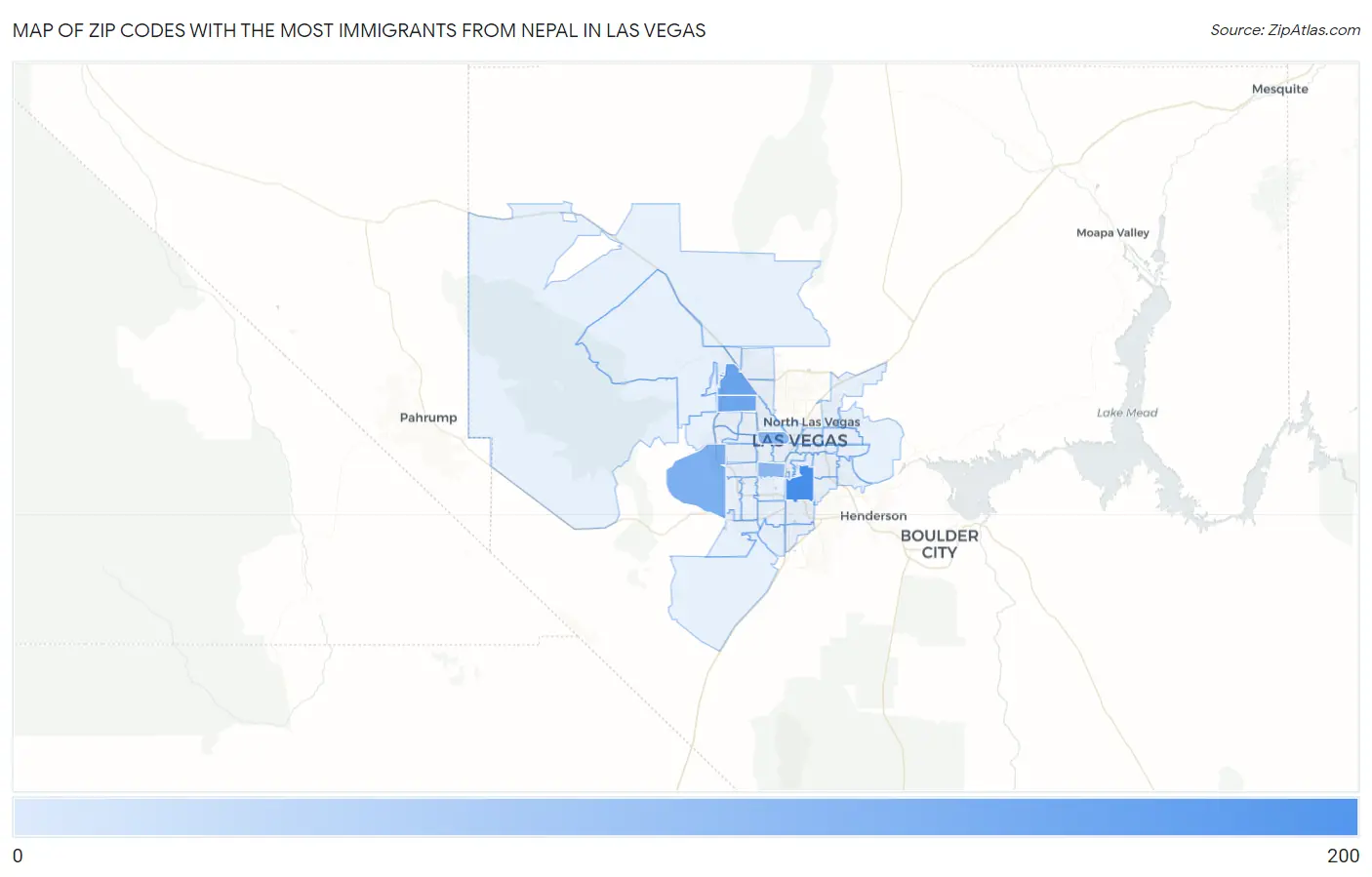 Zip Codes with the Most Immigrants from Nepal in Las Vegas Map