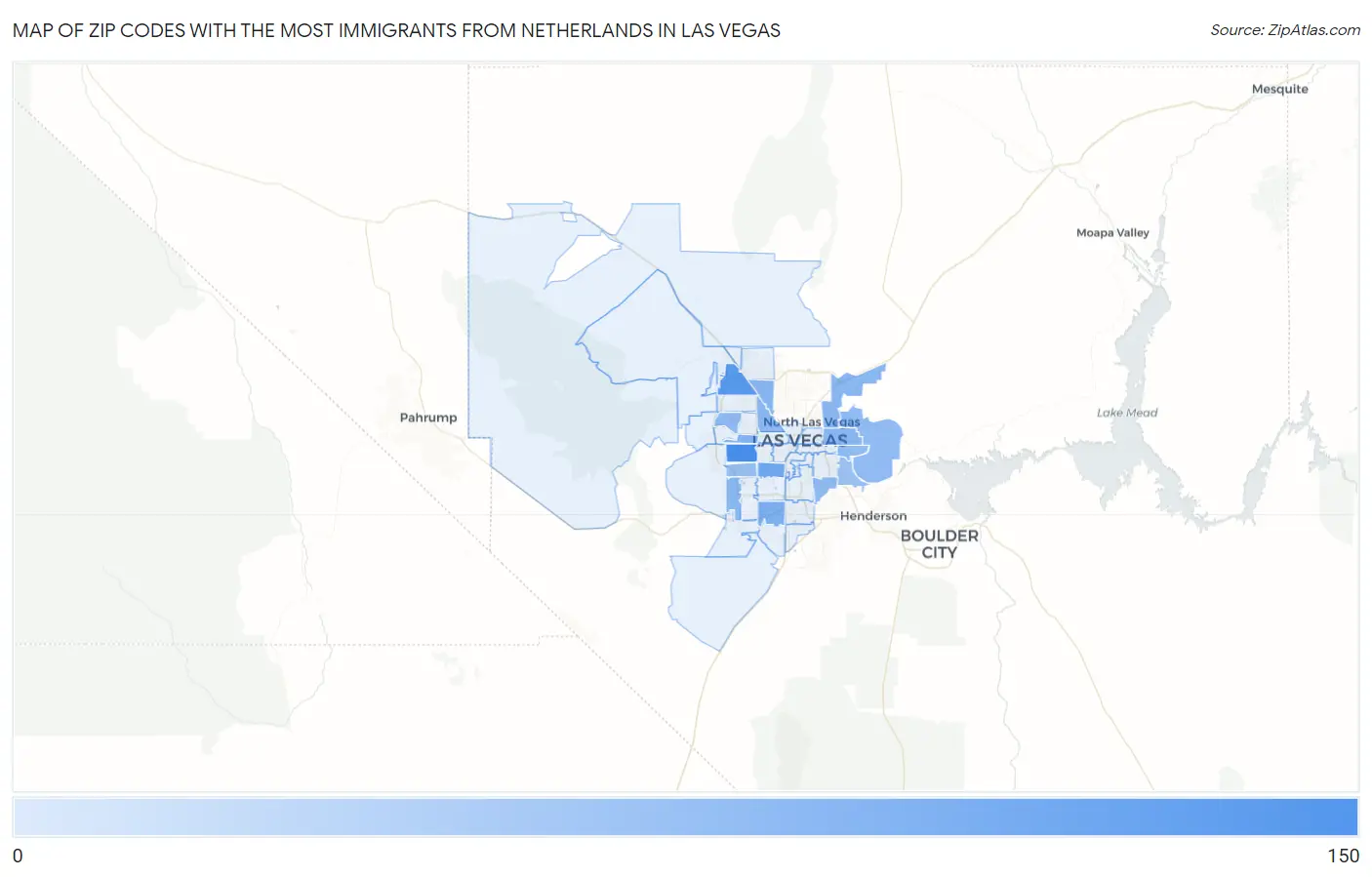 Zip Codes with the Most Immigrants from Netherlands in Las Vegas Map