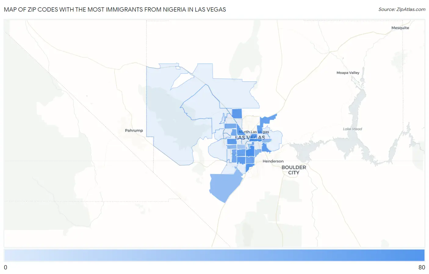 Zip Codes with the Most Immigrants from Nigeria in Las Vegas Map
