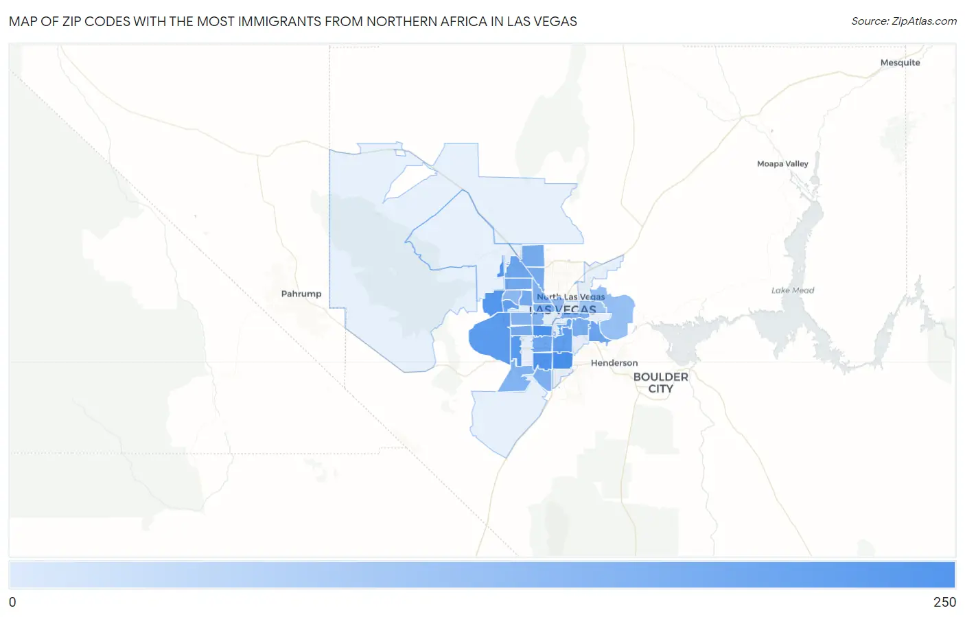Zip Codes with the Most Immigrants from Northern Africa in Las Vegas Map