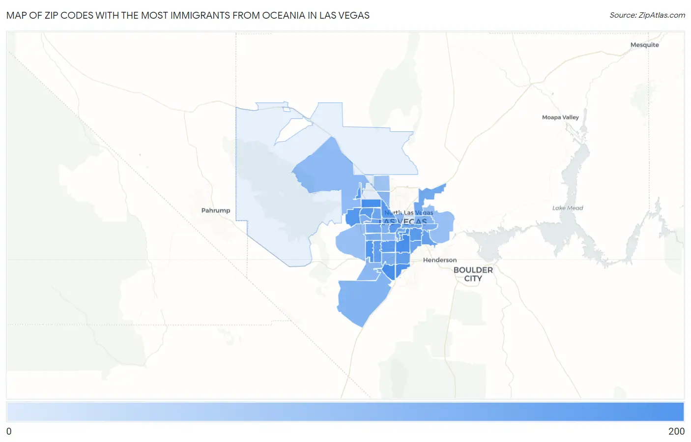 Zip Codes with the Most Immigrants from Oceania in Las Vegas Map