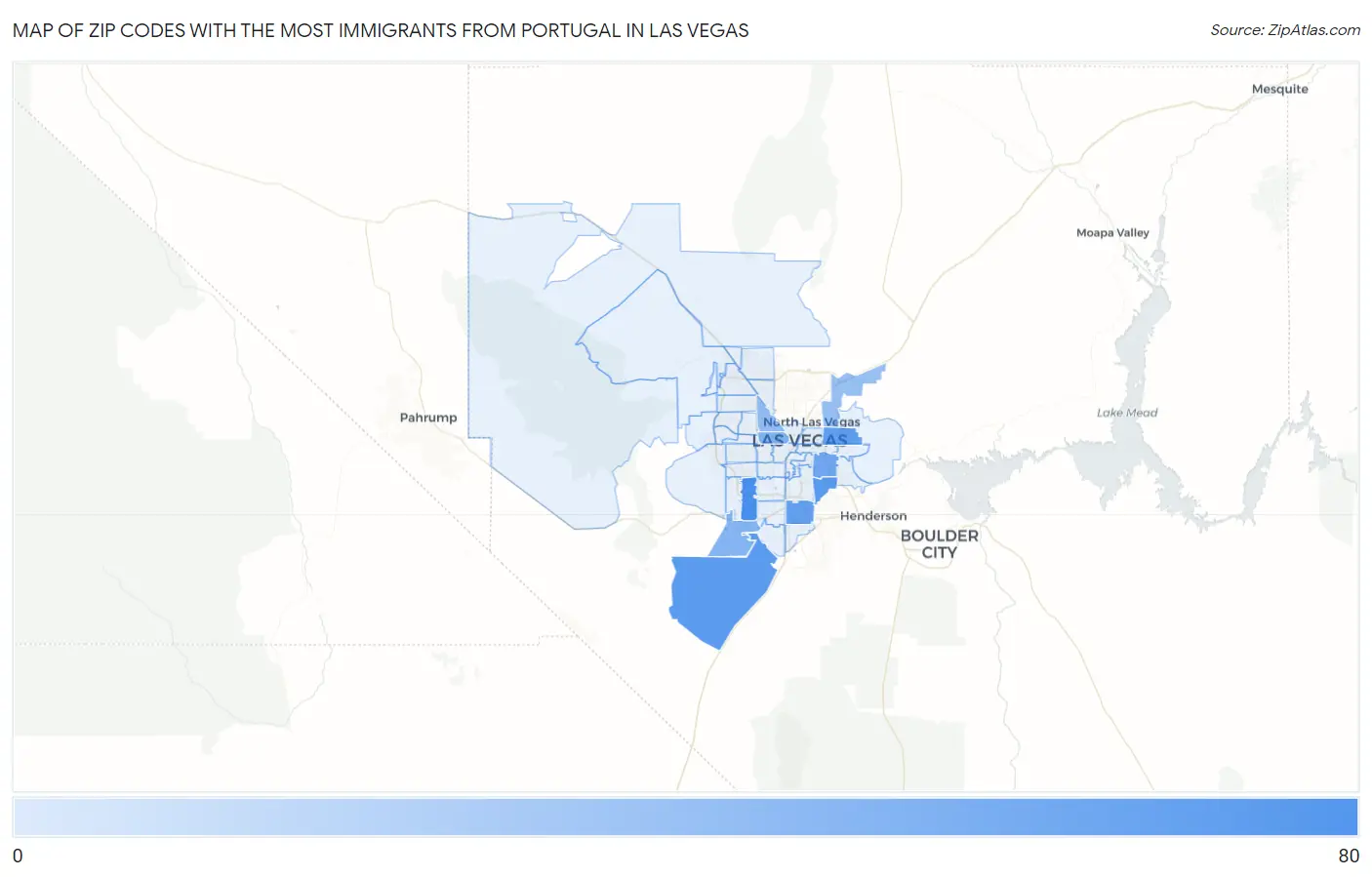 Zip Codes with the Most Immigrants from Portugal in Las Vegas Map