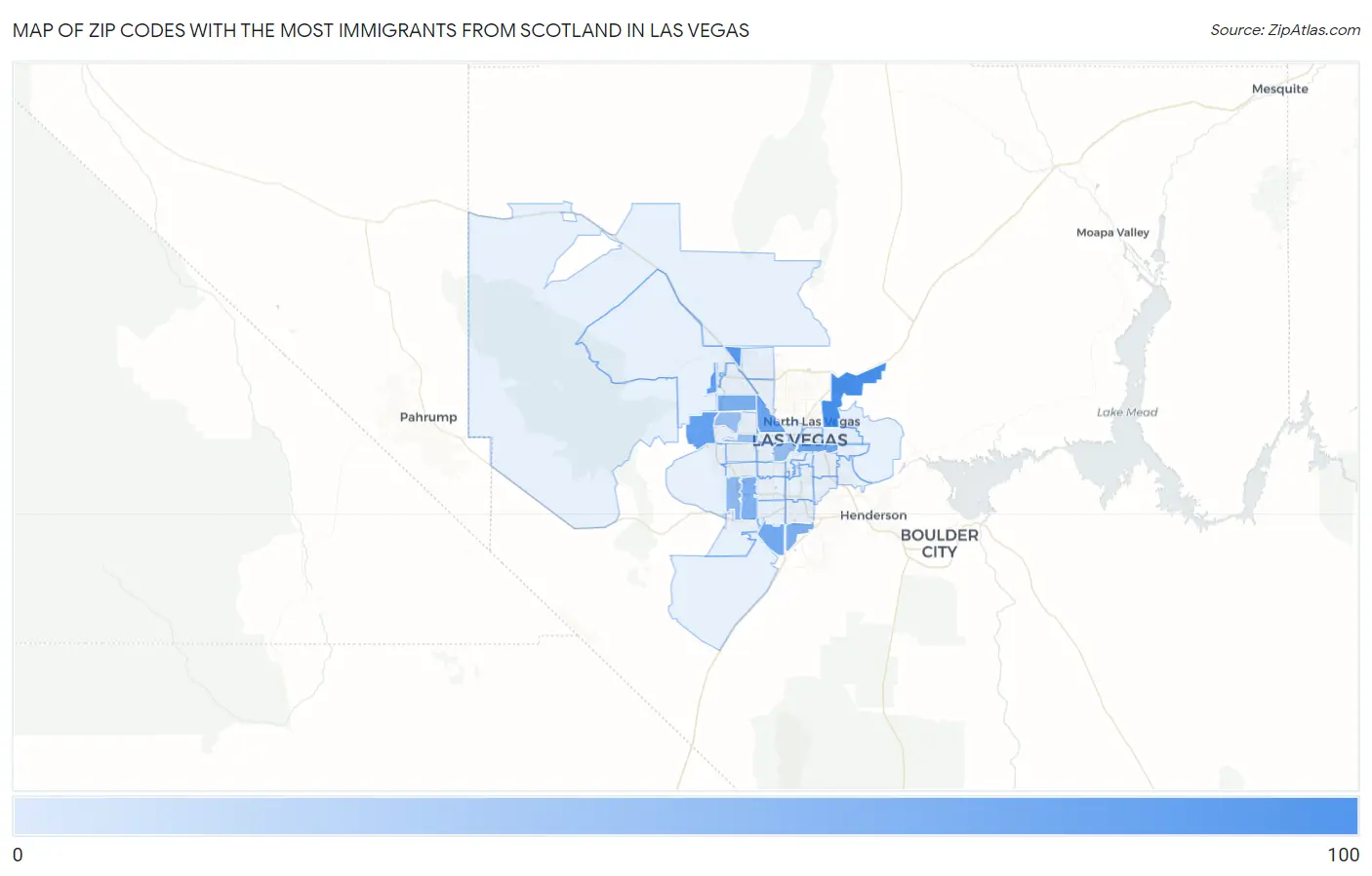 Zip Codes with the Most Immigrants from Scotland in Las Vegas Map