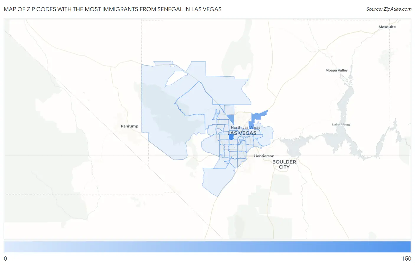 Zip Codes with the Most Immigrants from Senegal in Las Vegas Map