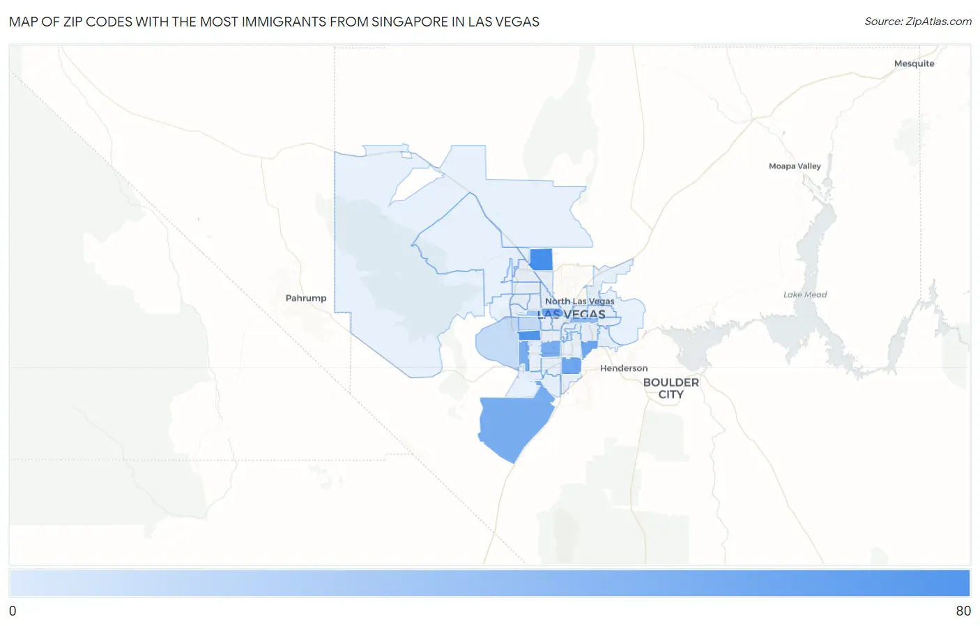 Zip Codes with the Most Immigrants from Singapore in Las Vegas Map