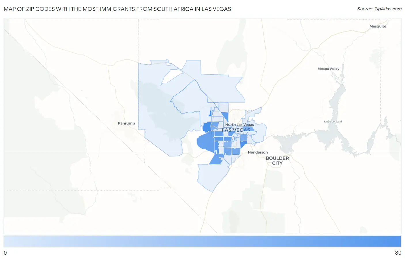 Zip Codes with the Most Immigrants from South Africa in Las Vegas Map