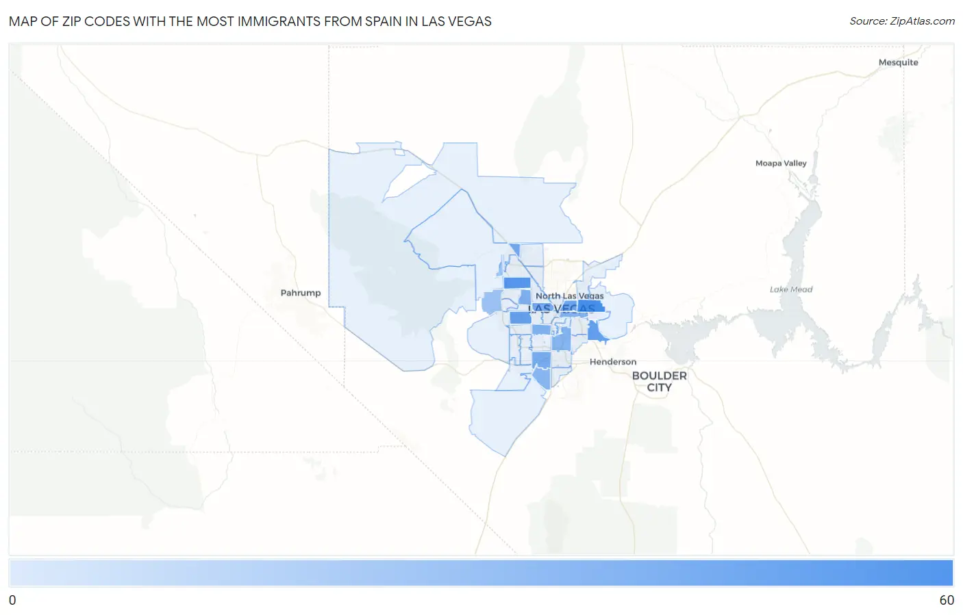 Zip Codes with the Most Immigrants from Spain in Las Vegas Map