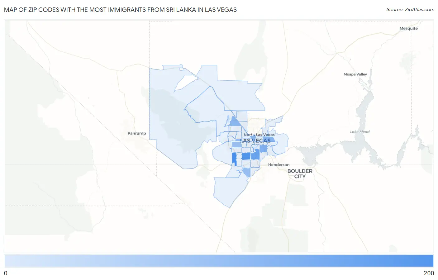 Zip Codes with the Most Immigrants from Sri Lanka in Las Vegas Map