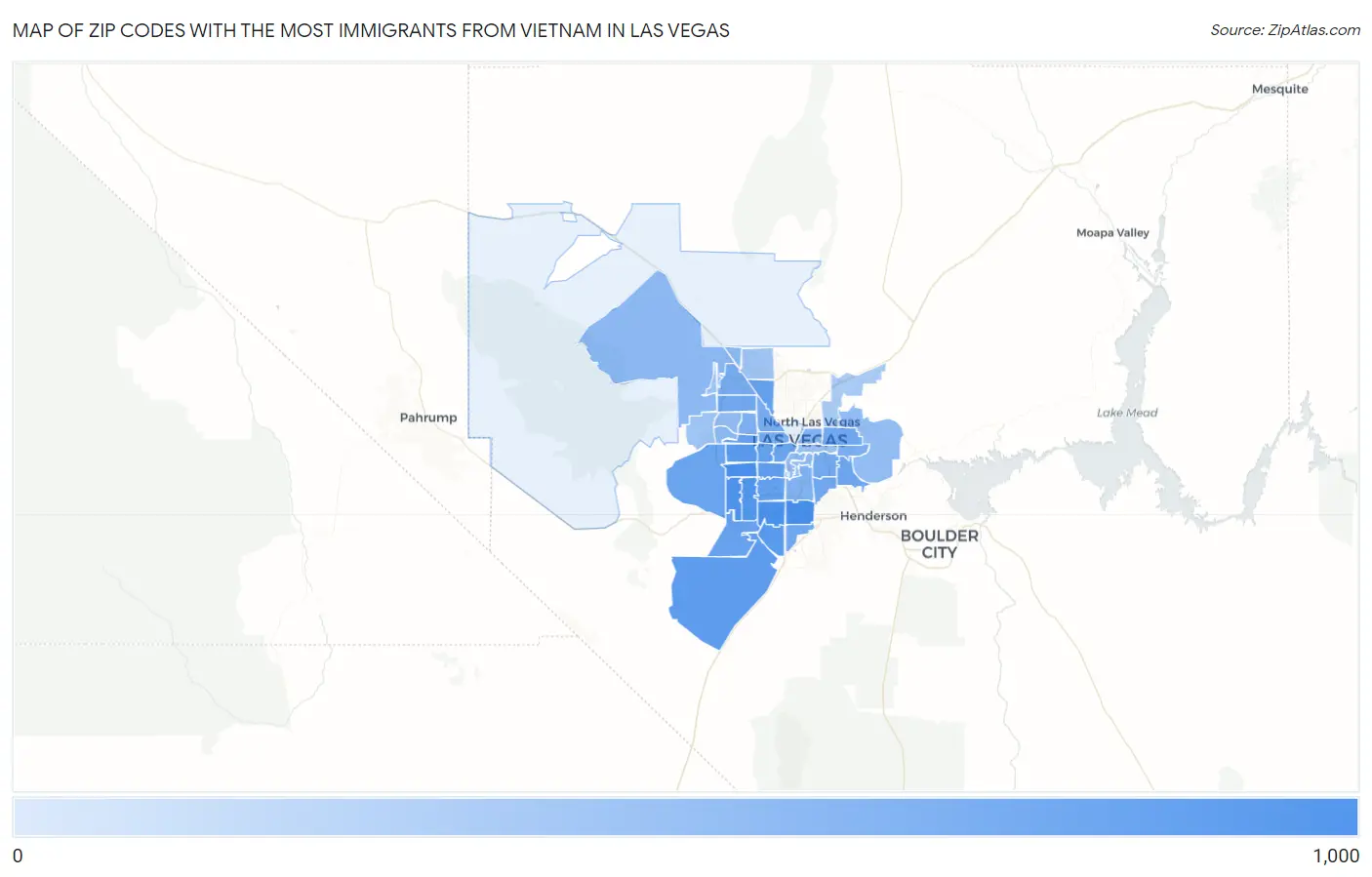 Zip Codes with the Most Immigrants from Vietnam in Las Vegas Map