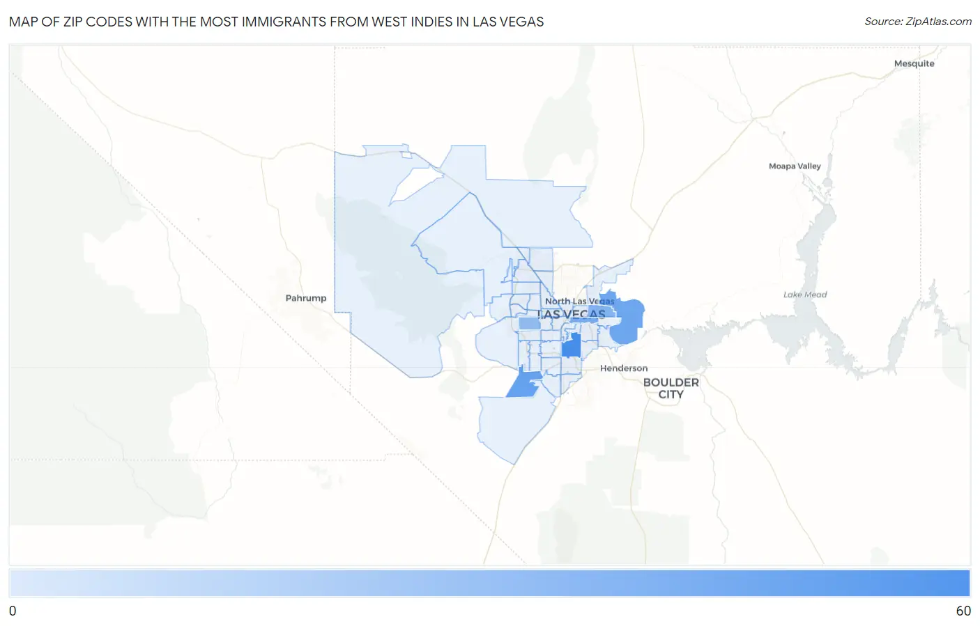 Zip Codes with the Most Immigrants from West Indies in Las Vegas Map