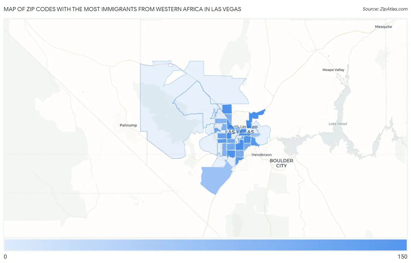 Zip Codes with the Most Immigrants from Western Africa in Las Vegas Map
