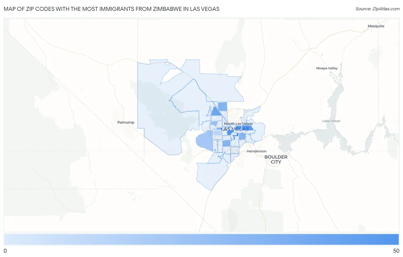 Zip Codes with the Most Immigrants from Zimbabwe in Las Vegas Map