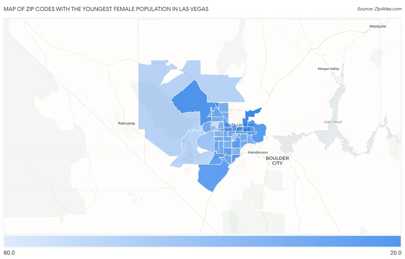 Zip Codes with the Youngest Female Population in Las Vegas Map
